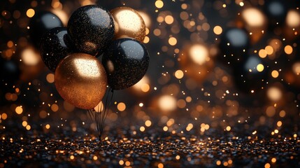 Gold Balloon Birthday Party Celebration Elegant Invitation Mockup Black White Design Gift Anniversary