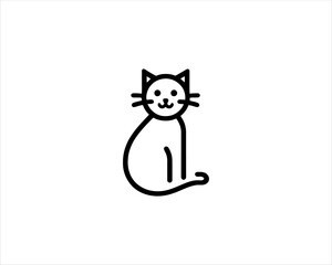 Minimalist Cat line art logo design icon vector illustration. Animal logotype concept. Outline cat logo.