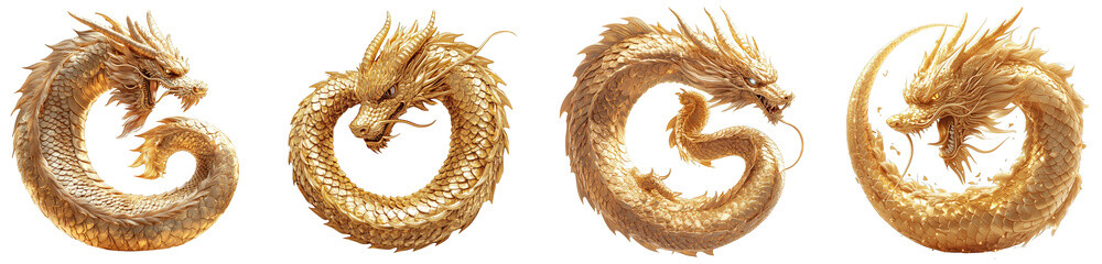 Fototapeta premium golden dragon illustrations intricate mythical creatures transparent background