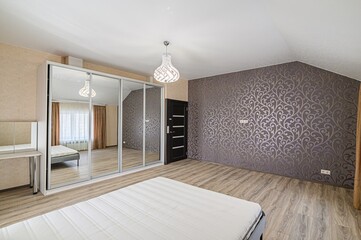 interior room apartment bedroom with bed, cozy place to sleep and relax
