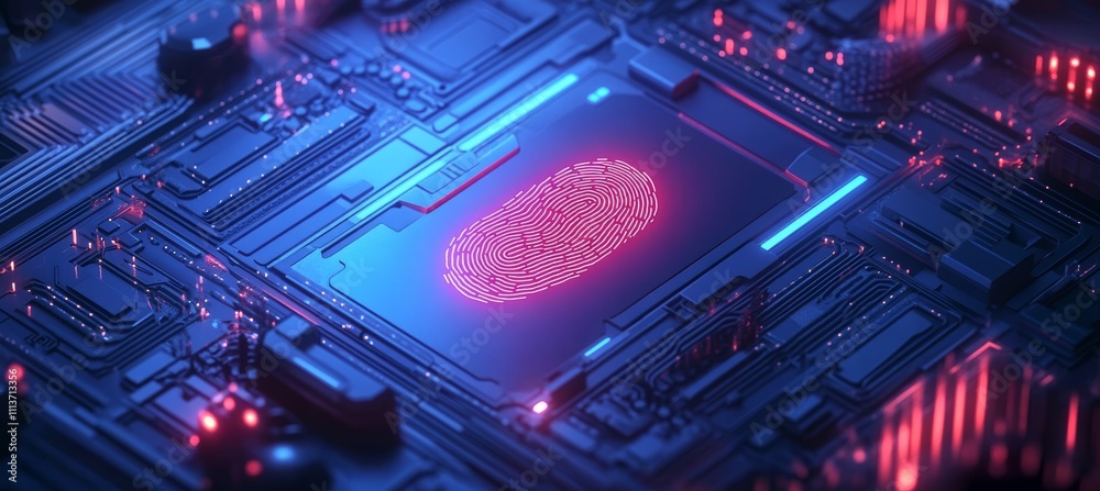 Poster digital blue finternet security biometric human identification. generative ai technology.