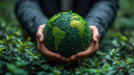 holding globe with esg icon green earth concept for environment society and governance sustainable environmental concept of the world green business natural environment save eart