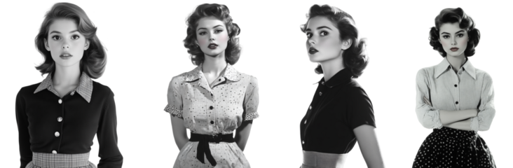vintage style women portraits in black and white transparent background