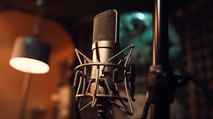 Close-up of a Professional Microphone in a Recording Studio