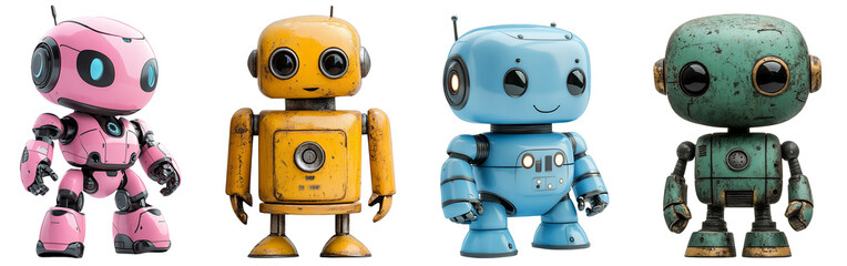 colorful robot characters collection cute toy designs transparent background