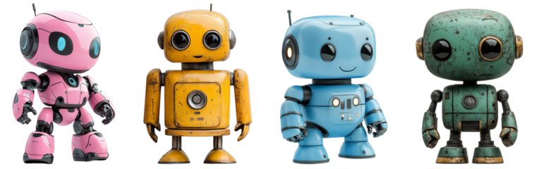 colorful robot characters collection cute toy designs transparent background