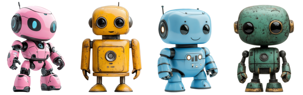 colorful robot characters collection cute toy designs transparent background - Powered by Adobe