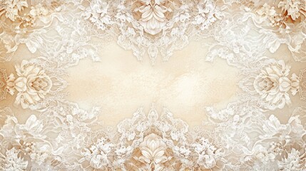 Beige Background with White Lace and Floral Design