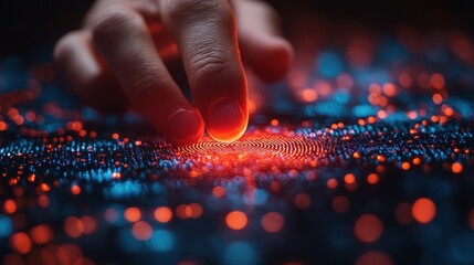 scan fingerprint biometric identity and approval the future of security and password control through fingerprints in an immersive technology future and cybernetic concep