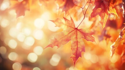 Fototapeta premium Autumn Maple Leaf Basking In Golden Sunlight