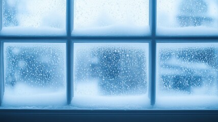 Frosted windowpane with new year message indoor winter photography cozy environment close-up perspective
