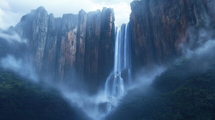 Fototapeta premium Angel Falls: A Majestic Waterfall Cascading Down Steep Cliffs