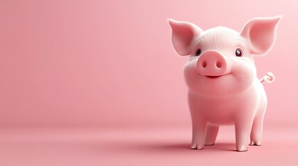 A cute cartoon piglet on a pink background.