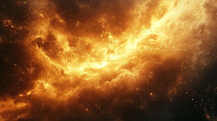 Obraz premium Fiery orange nebula in deep space, cosmic clouds and stars.