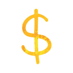 Hand drawn dollar Gold currency symbol Brush stroke doodle Single element for design