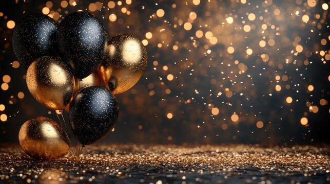 Birthday Celebration Gold Balloon Party Background Elegant Invitation Design