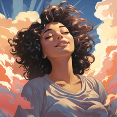 dream portrait of a woman in the clouds