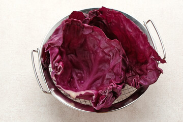 Purple Cabbage Slices or kol ungu, food preparation
