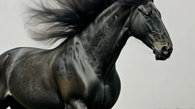 Majestic Black Stallion in Motion: A Captivating Portrait
