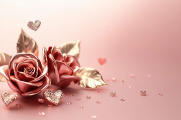 Valentine’s day celebration with gorgeous rose gold flowers soft background digital art romantic concept elegant viewpoint