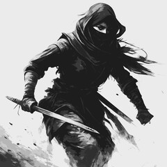 ninja fighter running with sword in hand
