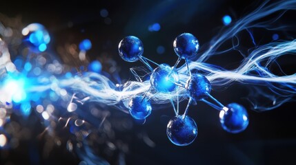 A detailed close-up of molecular bonding, showcasing vibrant blue atoms interconnected by delicate structures. The illustration highlights the beauty of molecular interactions.