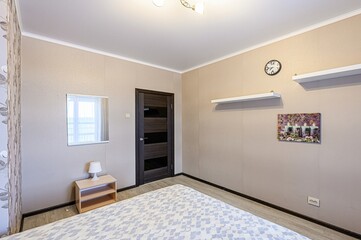 interior room apartment bedroom with bed, cozy place to sleep and relax