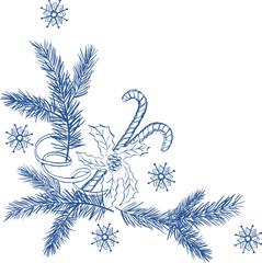 Blue hand-drawn Christmas corner illustration
