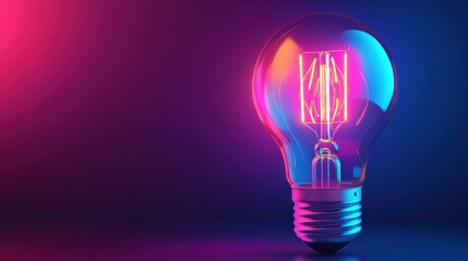 A colorful light bulb glows against a gradient background, creating a vibrant atmosphere.