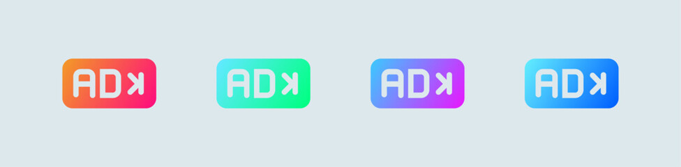 Skip ad solid icon in gradient colors. Advertisement signs vector illustration.