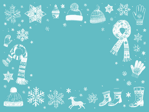 minimalistic Contour drawing of winter clothes on a monochrome background. High quality illustration