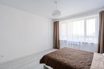 interior room apartment bedroom with bed, cozy place to sleep and relax