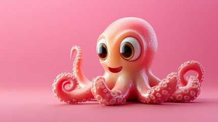 A cute cartoon octopus on a pink background.