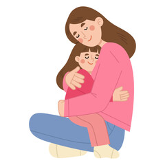 Illustration of mother and daughter hugging