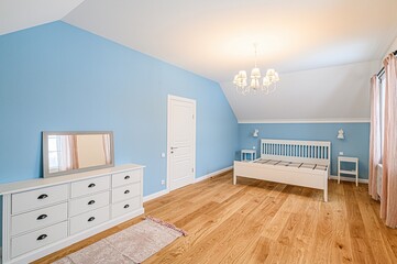 interior room apartment bedroom with bed, cozy place to sleep and relax