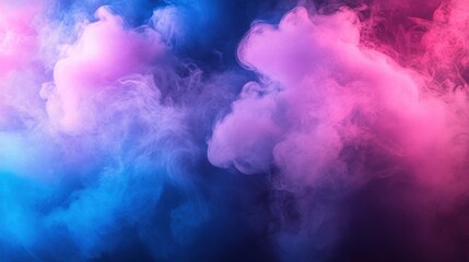 Colorful smoke swirls in shades of pink and blue, creating a dreamy, ethereal atmosphere.