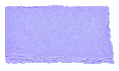 Isolated cut out torn piece of blank purple paper note cardboard with texture and copy space for text, transparent png background design element
