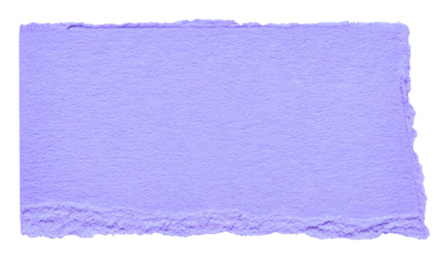 Isolated cut out torn piece of blank purple paper note cardboard with texture and copy space for text, transparent png background design element