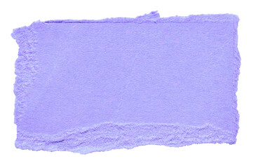 Isolated cut out torn piece of blank purple paper note cardboard with texture and copy space for text, transparent png background design element