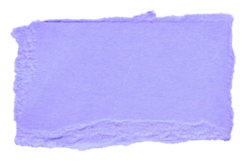 Isolated cut out torn piece of blank purple paper note cardboard with texture and copy space for text, transparent png background design element