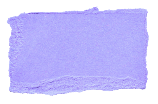 Isolated cut out torn piece of blank purple paper note cardboard with texture and copy space for text, transparent png background design element