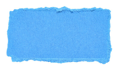 Isolated cut out torn piece of blank blue paper note cardboard with texture and copy space for...