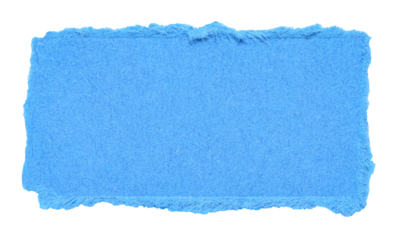 Isolated cut out torn piece of blank blue paper note cardboard with texture and copy space for text, transparent png background design element