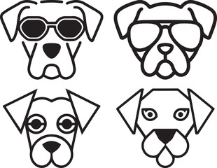 Dog Sunglasses Outline Vector Icon set Design - Cool Puppy Line Art Illustration for Pet Fashion, Accessories, Logos, Minimalist Graphics, and Modern Branding