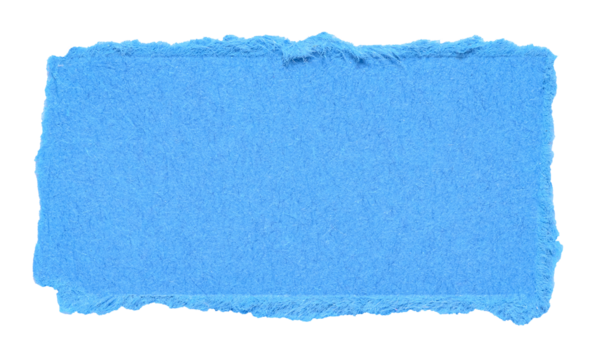 Isolated cut out torn piece of blank blue paper note cardboard with texture and copy space for text, transparent png background design element