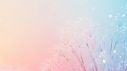 Fototapeta premium Simplistic fireworks in pastel tones on a gradient background transitioning from light pink to sky blue.