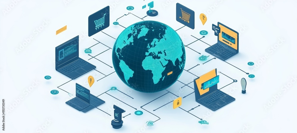Poster Global wireless internet network telecom and communication. Generative AI technology.
