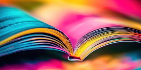 Book is open to a page with a rainbow background