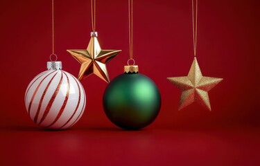 Minimalist Holiday Ornaments Decoration Scene with Christmas Balls and Star