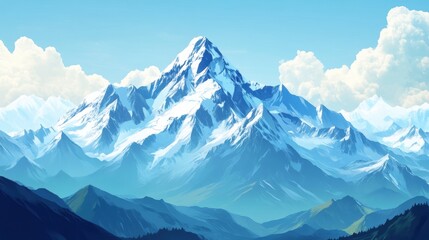 Obraz premium Majestic snow-capped mountain range under a clear blue sky.